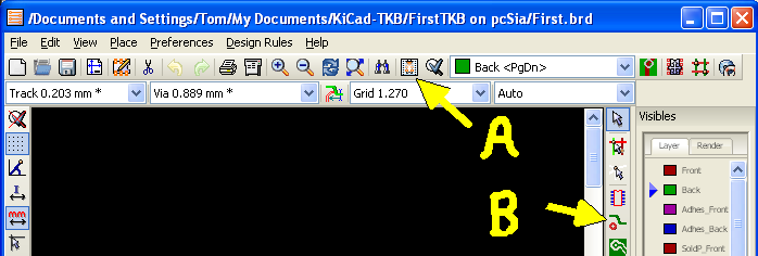 PCBnew screen, KiCad